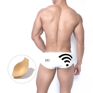 Men Sexy White Swim Trunks Quick Dry Nylon Polyester Square Leg Swimwear With Push Up Pad WiFi Printed Beach Boxers