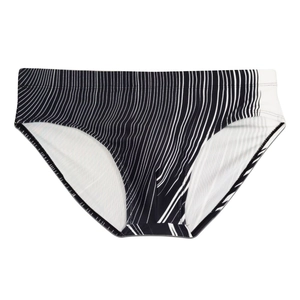 Men's quick-dry bikini swim briefs with stylish black and white abstract curved stripes
