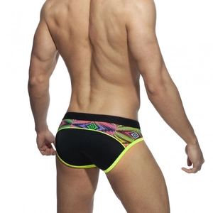 Slip de bain homme avec imprimé ethnique coloré et motifs géométriques dos