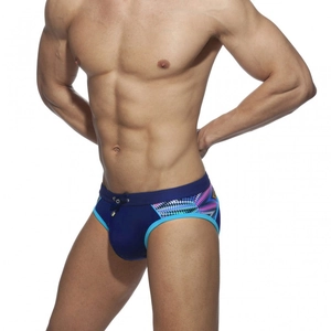 Slips de bain bleu marine pour hommes avec panneaux géométriques et cordon réglable