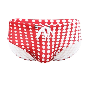 Slip de bain rouge à pois blancs pour homme avec cordon de serrage ajustable