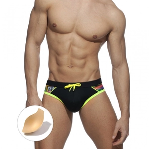 Men Ethnic Geometric Print Swim Briefs With Removable Pad Quick Dry Elastic Low Waist Swimming Shorts Beachwear Water Sports