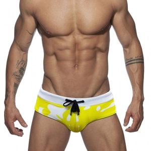 Slip da nuoto da uomo giallo e bianco con stampa silhouette e coulisse regolabile