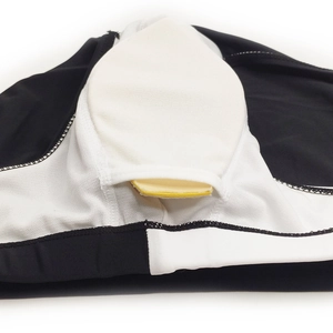 Detail view of athletic swim briefs with a removable sponge cup for ergonomic support