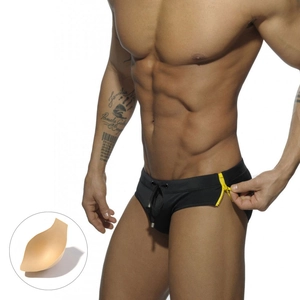 Men Sexy Low Waist Swim Briefs With Side Double Contrast Color Zipper And Removable Push Up Pad Sport Swimming Trunks
