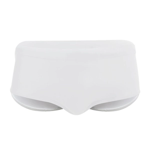 Men's sexy white quick-dry boxer swim trunks with elastic minimalist design