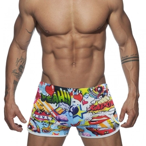 Maillot de bain homme imprimé cartoon pop art avec taille élastique et coupe extensible