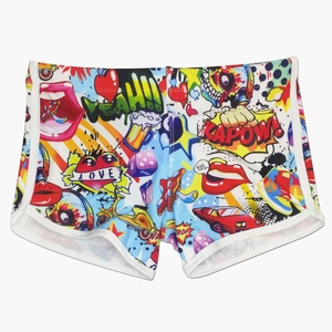 Maillot de bain pour hommes avec imprimé graffiti pop art et bordure blanche