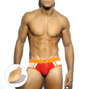 Mens Low Waist Swim Briefs Color Block Quick Dry Swimwear With Detachable Pad Drawstring Bikini Trunks For Swimming Sports