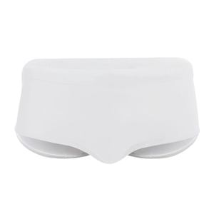 Men's minimalist white swimming trunks with ergonomic cut and elastic fabric design