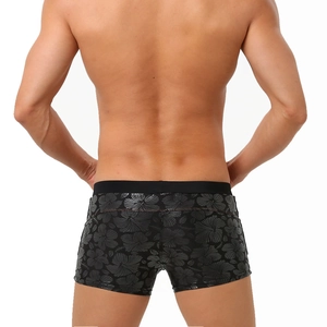 Men's boxer briefs with tropical hibiscus floral print and elastic waistband