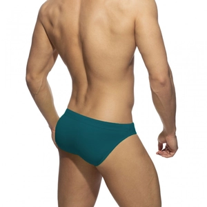 Vue arrière du slip de bain homme bleu sarcelle en tissu élastique à séchage rapide
