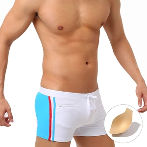 Men's Color Block Swim Trunks With Removable Cup Padding Quick Dry Drawstring Zipper Pocket Sporty Beach Board Shorts