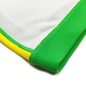 Close-up of stitching details on quick-dry multi-color contrast swimming trunks