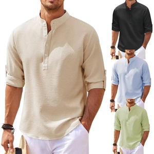 Men's waffle knit long sleeve Henley shirt in multiple colors with mandarin collar style