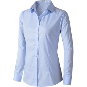 Slim fit light blue women's button-down dress shirt for formal office and casual wear