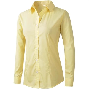 Women's slim fit yellow long sleeve button down formal shirt with pointed collar