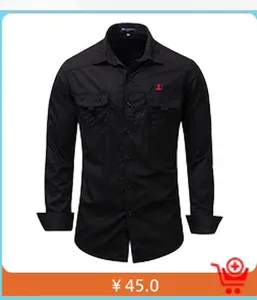 Detail of black cotton tactical shirt with chest flap pockets and embroidered logo