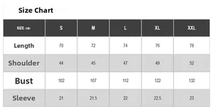 Detailed size chart for men's military style short sleeve shirt with S-XXL measurements