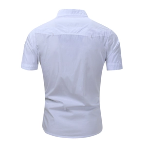 Men's slim fit short sleeve cotton military shirt back view in light blue color