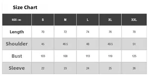 Detailed size chart for short sleeve cotton military style shirt from size S to XXL