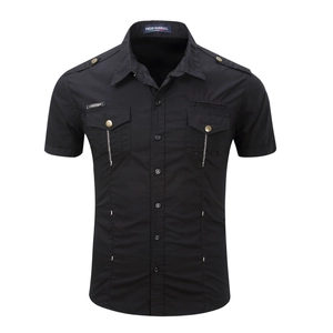 Men's Cotton Short Sleeve Cargo Shirt Military Workwear Style Double Pockets Epaulettes Button Down Casual Outdoor Tops