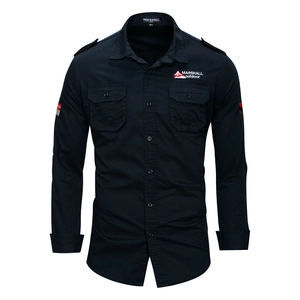 Men Cotton Military Shirt Long Sleeve Outdoor Casual Button Down Shirt With Epaulets And Pockets Regular Fit Tactical Top