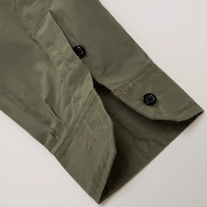 Men's olive green long sleeve cotton military shirt sleeve cuff details with buttons