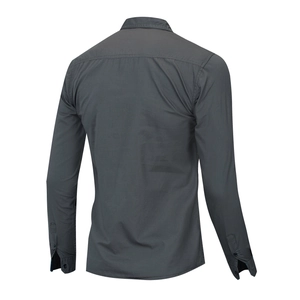Slim fit men's long sleeve cotton military shirt in dark grey with back darts