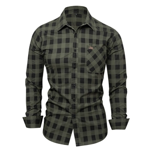Fred Marshall Men Long Sleeve Plaid Work Shirt Cotton Button Down Fitted Casual Top Vintage Checked Flannel Shirt With Pocket For Daily Wear Men Clothing