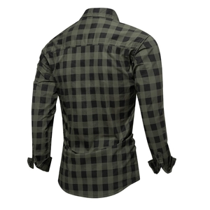 Men's 100% cotton green plaid long sleeve shirt with classic buffalo check pattern
