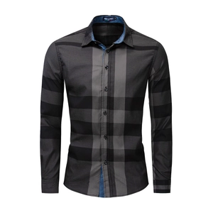Chemise à Manches Longues en Pur Coton pour Hommes Carreaux Patchwork Coupe Standard Haut à Boutons Taille US Quotidien