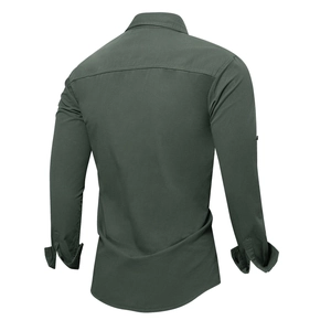 Men's dark green long sleeve cargo shirt made of high-density cotton with zipper detail