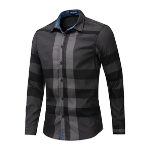 Chemise homme à manches longues en coton avec motif à carreaux gris et noirs