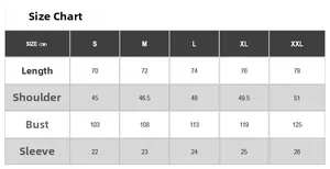 Size chart table for men's cotton military shirt with measurements from S to XXL