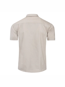 Men's minimalist short sleeve cotton military shirt in beige with classic collar design