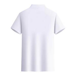 Back view of men's business casual white polo shirt in breathable pique cotton fabric