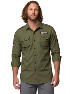 Chemise d'extérieur en coton vert armée pour homme avec épaulettes et poches tactiques
