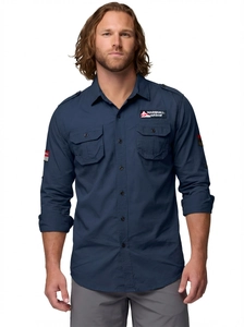 Chemise tactique en coton bleu marine pour hommes avec deux poches de poitrine