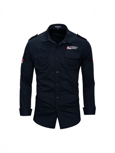Chemise tactique militaire à manches longues en coton bleu marine avec poches cargo homme