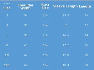 Detailed size chart for men's T-shirt and shorts set including S to XXXL measurements