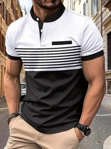 Ανδρικό polo slim fit με σχέδιο ρίγας σε αντίθεση λευκού και μαύρου χρώματος
