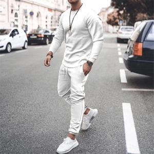 Men's casual white long sleeve tracksuit with joggers for sports and leisurewear