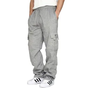 Lockere graue Herren Cargo-Sporthose mit Kordelzug und großen Klappentaschen