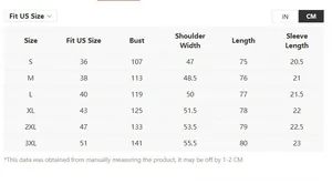 Detailed size chart for men's linen short sleeve shirt covering sizes S up to 3XL