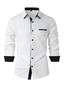 Herren Slim Fit Langarmhemd in Weiß mit schwarzen Kontrastdetails für Business