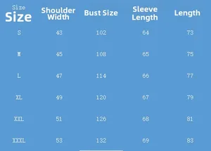 Detailed men's cotton shirt size chart showing bust and shoulder measurements S to 3XL