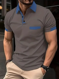 Polo da uomo slim fit color taupe con dettagli a contrasto blu navy sulla tasca