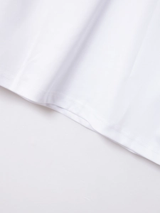 Detail of white breathable mesh fabric with premium double-needle stitching on the hem