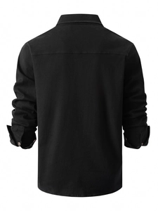 Rear view detail of professional men's casual long sleeve shirt in black cotton fabric